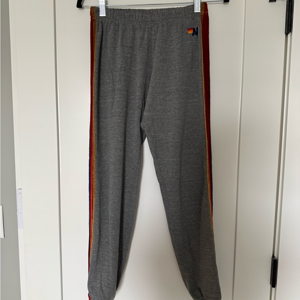 Aviator Nation Gray Joggers with Multicolor Stripes
